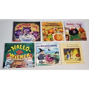LOT OF 6 Halloween Theme Books -Scholatic -Hallow-iener -Splat The Cat -Corduroy